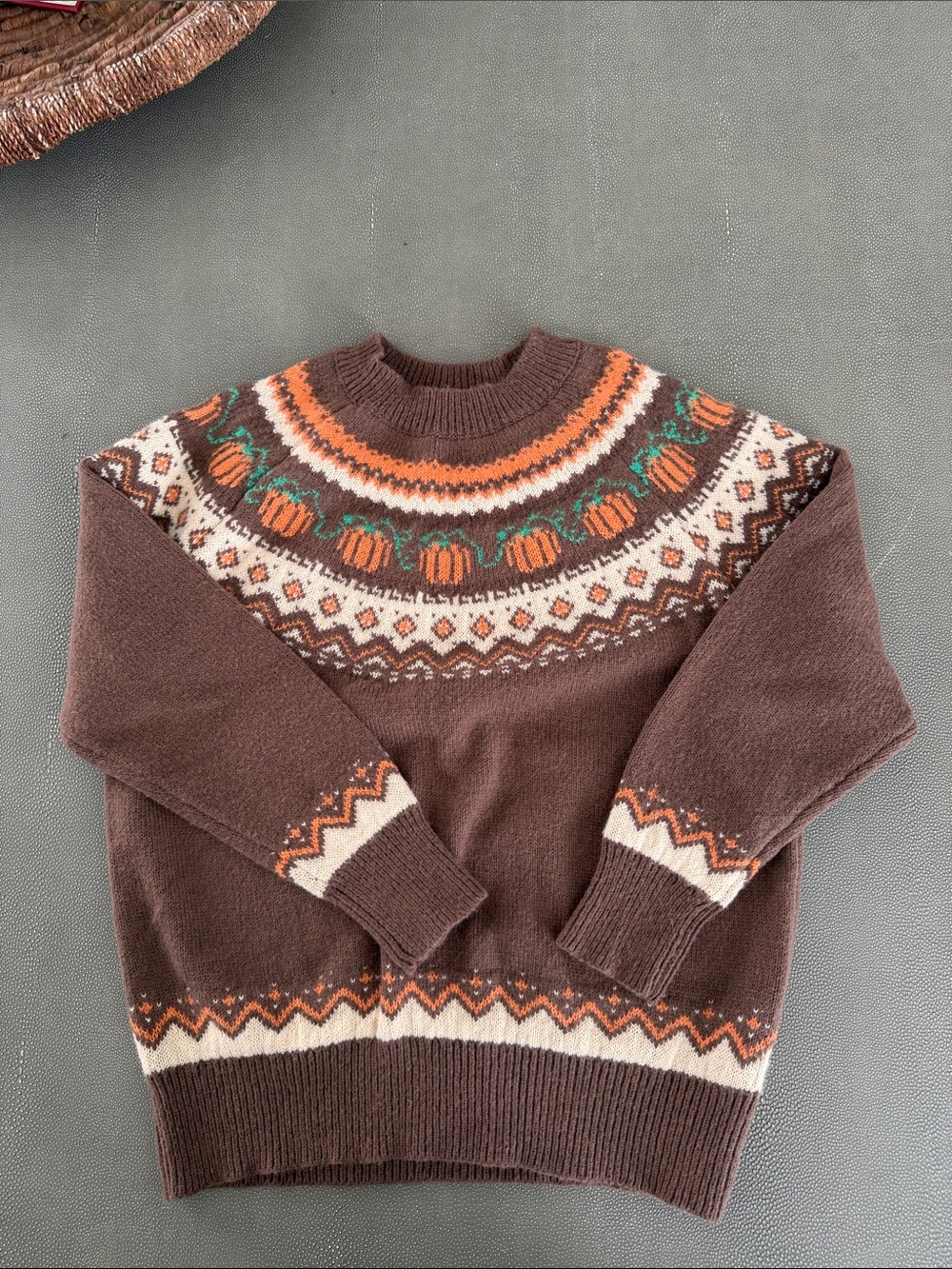 Brown Pumpkin Fair Isle Wool Sweater - L